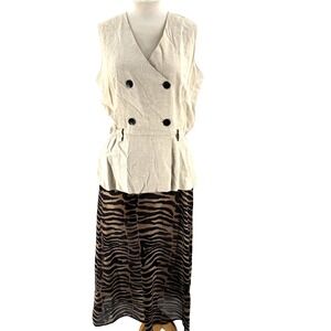90s Studio 1‎ Tiger Print Linen Maxi Dress Women's 14 Animal Print Retro Safari